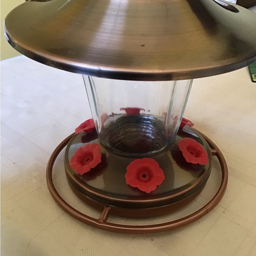Copper and Red Glass Hummingbird Feeder New - Picture 3 of 5